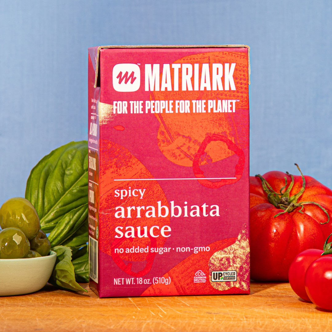 Matriark's Spicy Arrabiata sitting on a countertop.