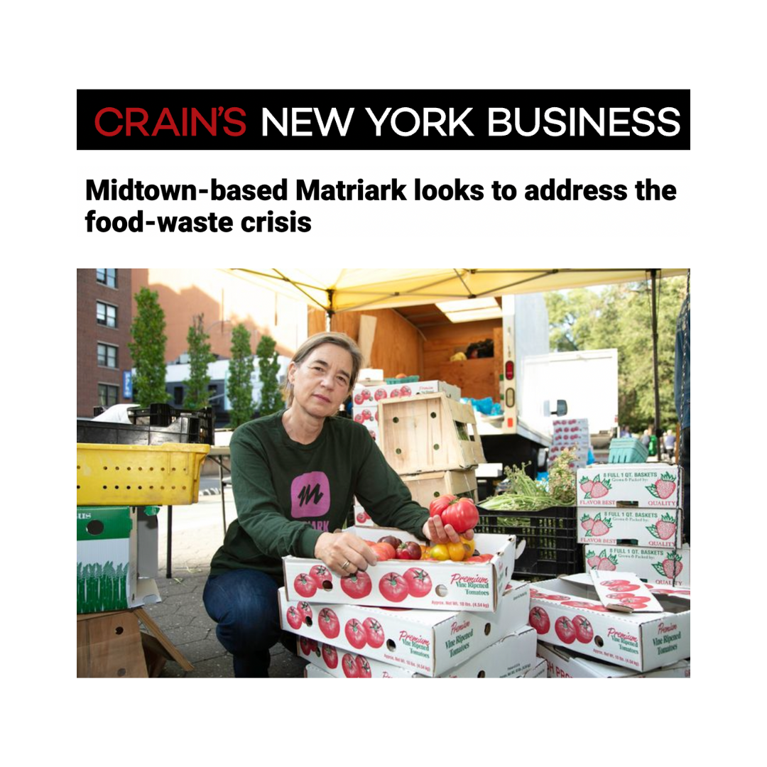 Crain's New York Business logo with a photo of Anna Hammond with boxes of tomatoes outside a farm stand