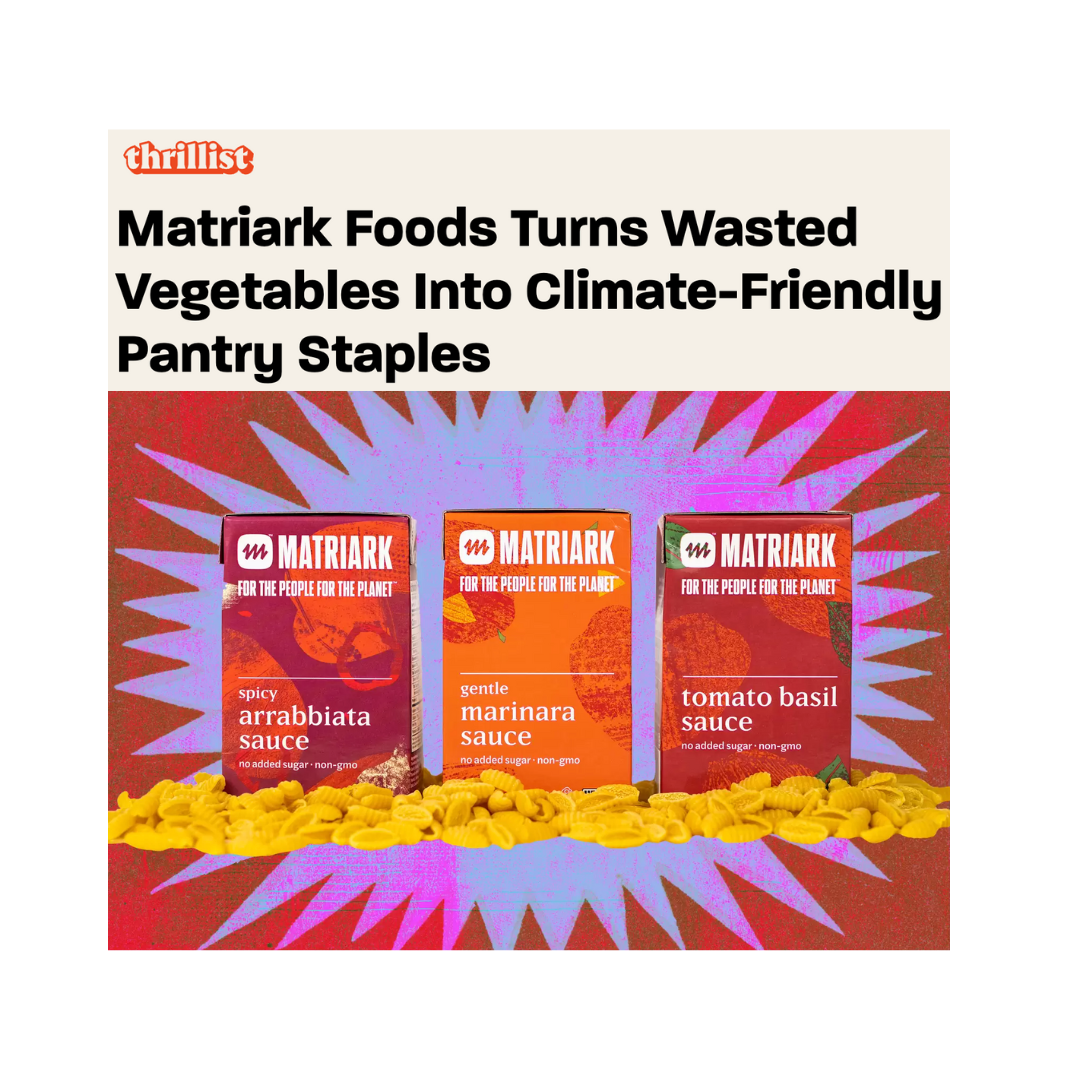 Thrillist logo and article title with a graphic of Matriark pasta sauces