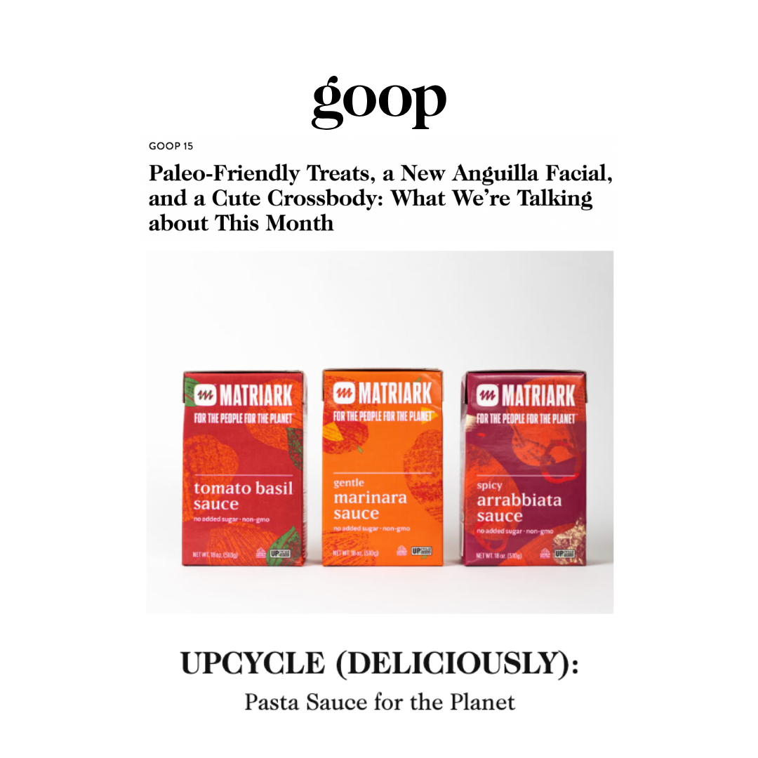 goop logo with article title and photo of Matriark pasta sauces