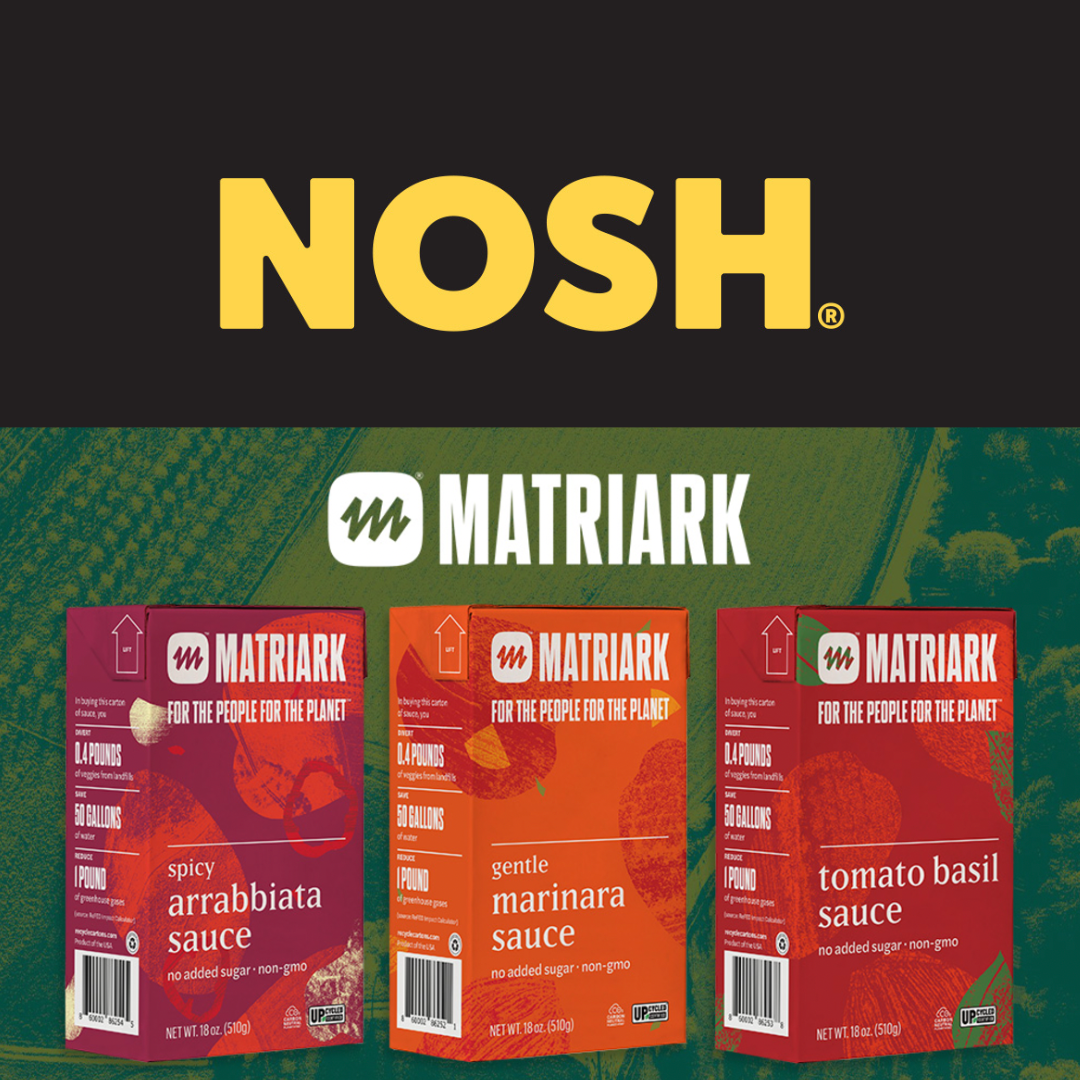 Nosh logo with a photo of Matriark Foods Pasta Sauces