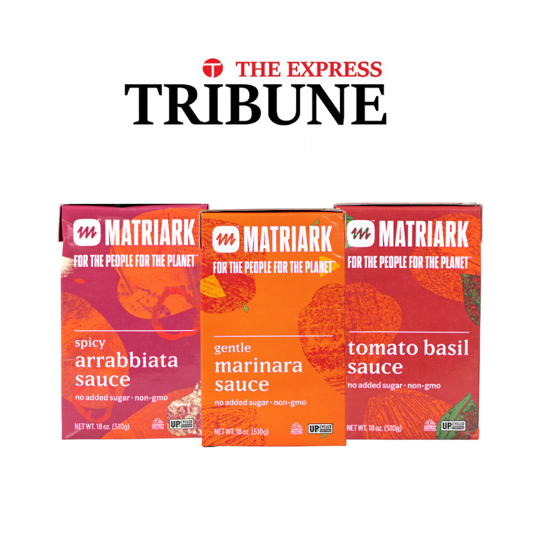 The Express Tribune logo with a photo of Matriark Pasta Sauces