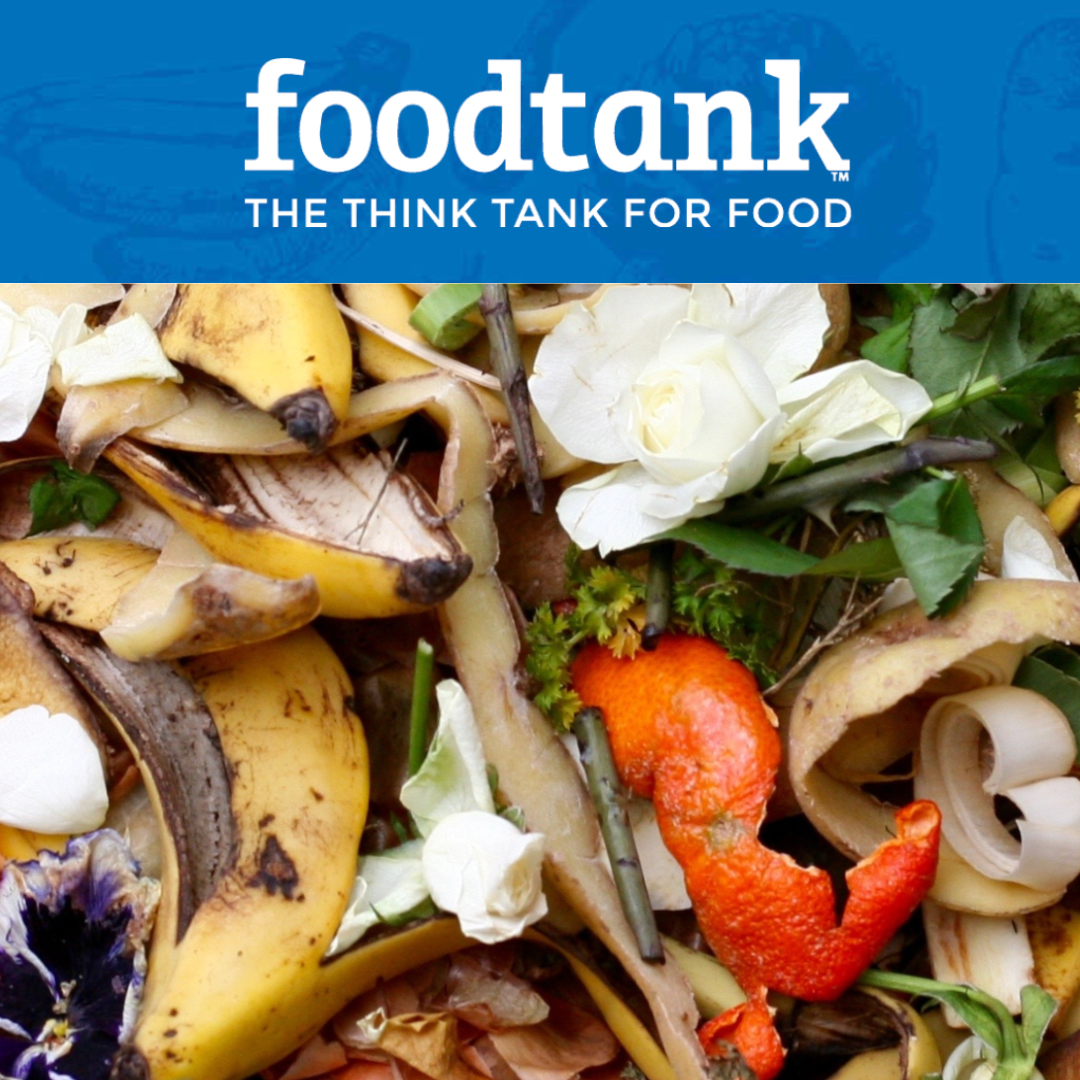 Food Tank logo with a photo of fruit and vegetable scraps